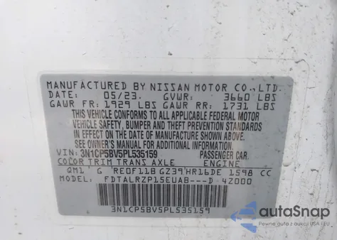 2023 Nissan Kicks S Xtronic Cvt from USA, damaged, VIN 3N1CP5BV5PL535159